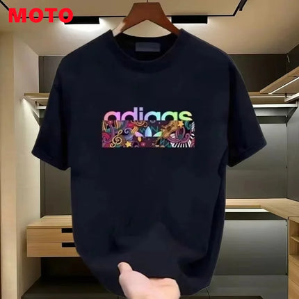 T Shirt for Men  Cotton Round Neck Summer New Short Sleeve Men's Loose Oversized Fashionable Printed Short Sleeved T-shirt Moto