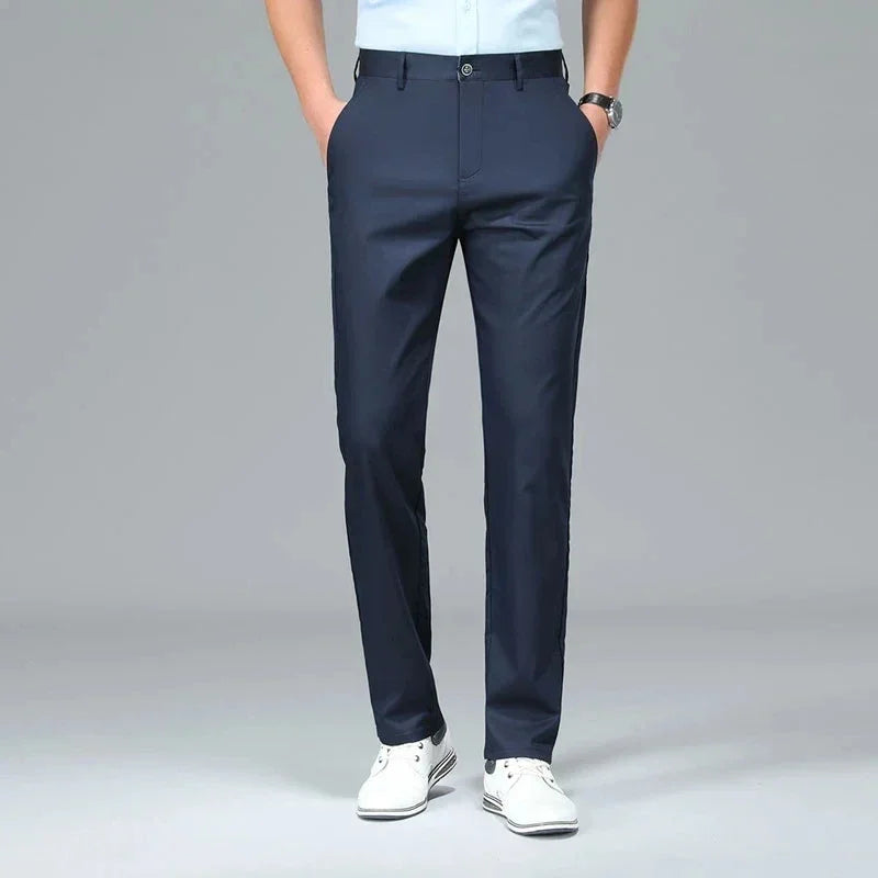 Casual Pants Men's Spring Summer Bamboo Fiber Solid Color Business Casual Fashion Straight Formal Suit Long Trousers Male