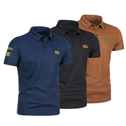 Men's Polo Shirts Short Sleeve Breathable Casual Turn Down Collar T-shirt Labelled Tactical Tees Trendy Streetwear