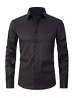 Men's formal shirt, summer long-sleeved, thin, business casual, breathable, no-iron, slimming, solid black color