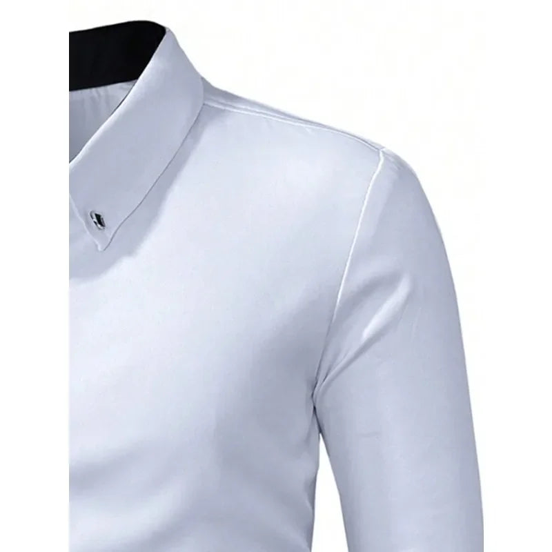 Brand New Men White Shirts Fashion Quality Long Sleeve Casual Solid Color Elastic Male Business Shirt