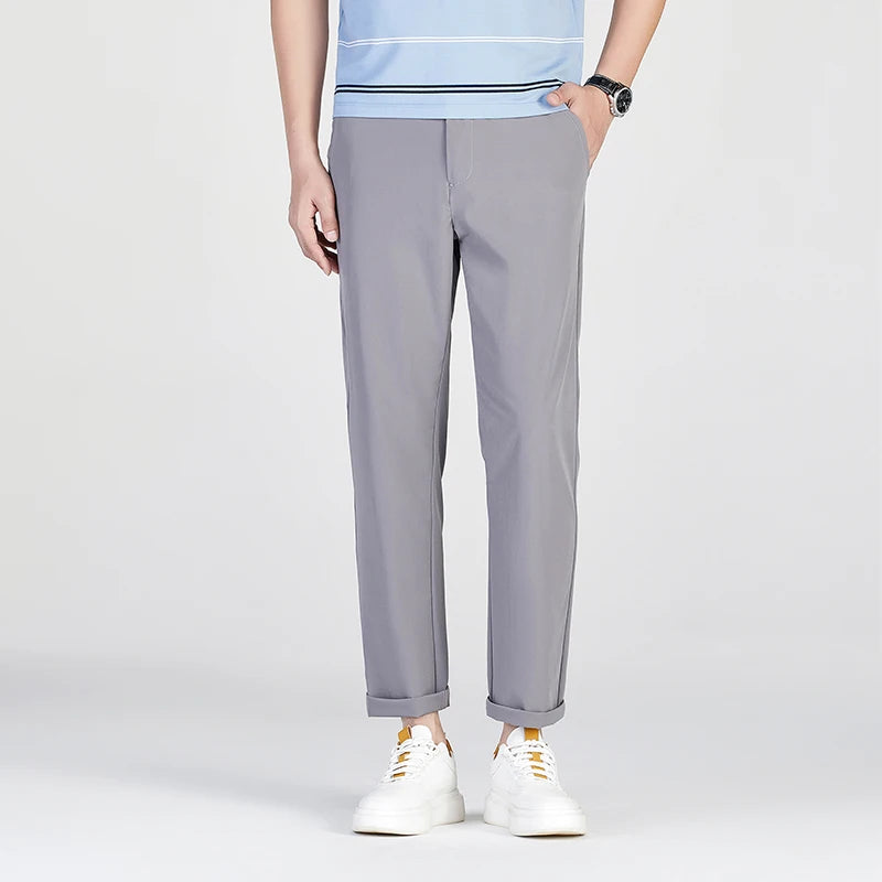 Men's Solid Color Business Casual Straight Leg Pants Summer Spring Fashionable Versatile Khaki Black Gray
