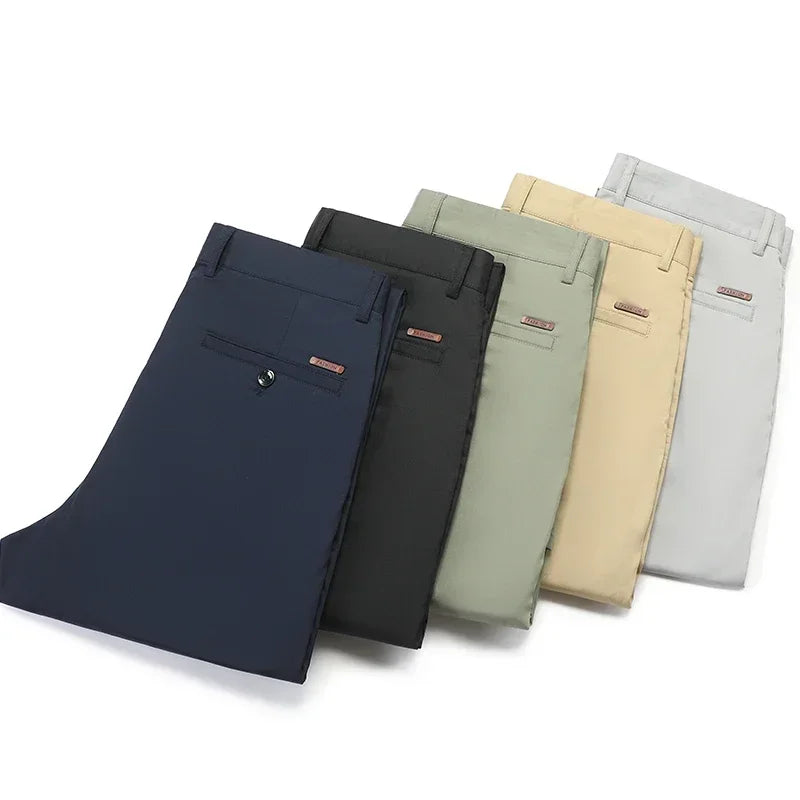 Casual Pants Men's Spring Summer Bamboo Fiber Solid Color Business Casual Fashion Straight Formal Suit Long Trousers Male